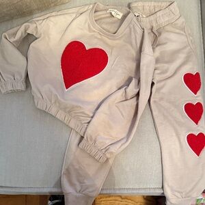 Kids Beige Sweatpants & Joggers with Red Heart Accents